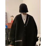 Striped Plush V-neck Sweater Men's Loose Casual Brushed Knit Trendy Couple Versatile Comfortable Harajuku High Street Cardigan