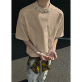 Tshirt Men Slim Fit Solid Color Round Neck t Shirt Button trim Summer Casual Tee Shirt Lightweight Breathable Cotton Fashion Top