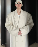 Autumn Winter  Long Beige Oversized Thick Warm Soft Wool & Blends Coat Men Double Breasted Loose Korean Fashion