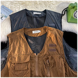 American Outdoor Multi-function Short Vest Jacket Basic Commuting Versatile Vest Cityboy Workwear Waistcoat Aesthetic Urban Chic