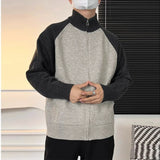 Autumn Men's Zipper Cardigan Jacket Casual Patchwork Stand Collar Long Sleeve Sweater Korean Premium Quality Knitted Outerwear
