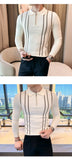 Men's Jersey Luxury Polo Neck Zipper Knit Sweater Casual Fashion Solid Color Long Sleeve Pullover Premium Quality Knitwear M-3XL