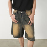 New Casual Loose Straight Denim Shorts For Mens Spring Summer Stylish Solid Color Jean Short Pant Men Vintage Baggy Denim Shorts