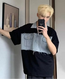 Men T-shirts Fake Two Piece Lapel Pockets Fashion Streetwear Summer Breathable Baggy Versatile Korean Style Personality New Chic