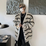 Striped Cardigan Men Winter Chic Knitwear Slouchy Baggy Japanese Style Harajuku Long Sleeve High Street Hip Hop Fashion College