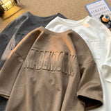 Fashion Harajuku European American suede letter graphic T shirt Street y2k men and women hip hop loose oversize short sleeves