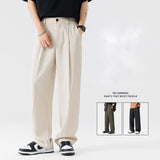 Beige Suit Pants Men Fashion Society Mens Dress Pants Korean Casual Loose Wide Leg Pants Mens Office Formal Trousers S-3XL