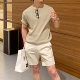 Summer Casual Mens Ice Silk Knit Tops Leisure Breathable Solid Color Slim Knitting T Shirts Men Fashion Short Sleeve Tees