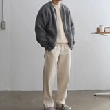 Autumn Zipper-Up Knitted Sweatercoat for Men Solid Casual Slim Baisc Cardigan Hombre Round Neck Pocket  Tops Male Outwear