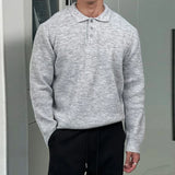 New British Retro Men Polo Neck Sweater Light Luxury Knit Loose Long Sleeve Pullover Casual Solid Color Premium Knitwear M-3XL