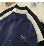 Gmiixder Bubble Yarn Embroidered Shirt Short-sleeved Summer Thin Breathable Quick-drying Beach Shirt Couple Half-sleeved Jacket