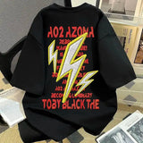 2025 Summer Latter Shirt Lazy Style Oversize Imitation Embroidered Racing Shirt Lightning English Printed Short-sleeved T-shirt