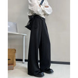 Black Belt Suit Pants Men Fashion Society Mens Dress Pants Korean Loose Wide Leg Pants Mens Office Formal Trousers Plus Size