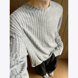 Autumn Long Sleeved T-shirt Men Oversized Retro Striped T Shirt Men Streetwear Korean Loose Round Neck T Shirt Mens Top M-3XL