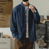 Autumn New Men's Long Sleeve Denim Shirt Classic Black Blue Loose Lapel Collar Coats Fashion Korean High Street Male Clothes Top