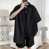 Loose Short Sleeve Solid  New Spring Summer Thin Man Turn-down Collar Shirts Button Handsome Fashion Casual Men's Clothing