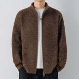 Autumn Men's Korean Zipper Cardigan Jacket Casual Stand Collar Solid Color Long Sleeve Sweater Premium Quality Knitted Outerwear