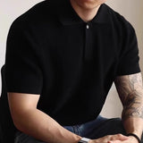 New Men's Clothing Light Luxury Business Polo Shirt Casual Slim-fit Knitted Solid Color Short Sleeve T-shirt High Quality Tops