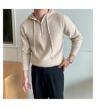 New British Leisure Men's Hooded Sweater Trendy Zip-up Preppy Style Slim-fit Long Sleeve Hoodies Casual Vintage Warmth Knitwear