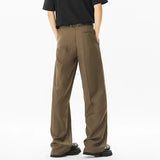 Solid Color Men Suit Pants Korean Style Pleated Design Straight Business Casual Wide Leg Loose Male Trousers Simple