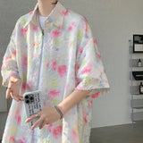 Summer Butterfly Tassel Splice Shirt Men Loose Casual Floral Short Sleeve Shirts Women Oversize Streetwear Boy Girl Blouses