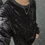 Mens T-Shirt Mercerized Velvet Bright T-Shirt Autumn Fashion Streetwear Personality Niche Long-Sleeved Tops Men'S Clothing