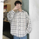 Men Casual Shirts Plaid Single Breasted Long Sleeve Baggy S-3XL Loose Korean Chic Fashion Shirt Teens All-match Thin Outwear BF