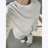 Spring Cotton Long Sleeved T-shirt Men Black White Casual T Shirt Men Streetwear Korean Loose Round Neck T Shirt Mens Top M-3XL