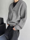 New American Vintge Men V Neck Sweaters Casual Drooping Solid Color Long Sleeve Knitwear Premium Quality Knitted Pullovers M-2XL