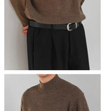 Korean Fashion Men Sweater Light Luxury Trendy Mock Neck Knitted Solid Color Pullover Premium Quality Long Sleeve Basic Knitwear