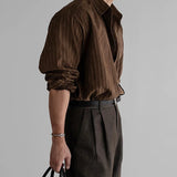 New Korean Fashion Men Shirts Light Luxury Textured Business Striped Long Sleeve Cardigan Tops Leisure High Quality Blouse M-2XL