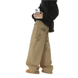 American Style Wide Leg Straight Cargo Pants Letter Printed Men's Baggy Casual Fashion Overalls Streetwear Male Mopping Trousers