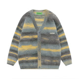 Autumn and Winter Striped Plush Thickened Men's Cardigan V-neck Fashionable Casual Loose Sweater Couple Streetwear Loose Knit