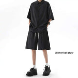 Summer Shirt Set Men Fashion White Shirts Shorts Two-piece Set Men Korean Loose Ice Silk Set Mens Formal Sets Large Size 5XL