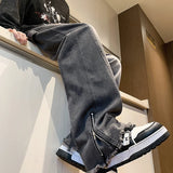Spring New Fashion Side Zipper Casual Jean Pants Men High Street Loose Straight Pant Mens Vintage All-match Trousers