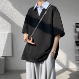 Summer Short Sleeved T-shirt Men Fashion Gray Black Casual T Shirt Men Streetwear Korean Loose Lapel T Shirt Mens Top M-3XL