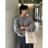 Lapel Sweater Men Warm Zipper Knitted Pullover Sweater Men Streetwear Korean Loose Long Sleeved Sweater Mens Jumper Clothes