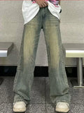 Wide Leg Jeans Men Loose Full Length Mid Waist Bleached Washed Teenagers European Style Retro Harajuku Prevalent Minimalist Chic