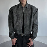 Mens Autumn Winter American Street Retro Distressed Suede Jacket Gender-Neutral Short Loose Casual Trend Biker Jacket Unisex