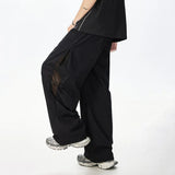 New Summer Men's Casual Pants Solid Color Elastic Waist Contrast Color Ice Silk Mesh Hollow Out Drawstring Bottom