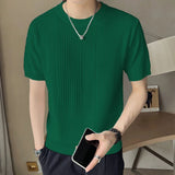 Summer Casual Mens Short Sleeve T-shirts Stretch Slim Fit Crew Neck Pullover Top For Men Fashion Ribbed Solid Color T Shirt