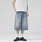 Oversized Baggy Men's Denim Shorts Summer Fashion Retro Casual Loose Wide-leg Calf-length Jeans Harajuku Y2K Streetwear