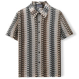 New Casual Knitting Hollow Out Shirts Mens Spring Summer Fashion Button Lapel Knit Shirt For Men Vintage Striped Colorful Shirts