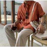 Summer Thin Shirts Mens Solid Color Short Sleeve Loose Handsome Fashion Casual Streetwear All-match Men's Clothing Green/White