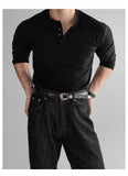 New American Fashion Men Henry Collar T-shirt Light Luxury Solid Color Long Sleeve Tops Leisure Light Business Basic Shirt M-3XL