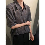 Summer Short Sleeved T-shirt Men Fashion Casual Beige Lapel T Shirt Streetwear Korean Loose Hollow Out T Shirt Mens Polo Shirt