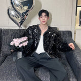 Shiny Sequins Jacket for Men Black Silver Sparkle Long Sleeve Casual Bomber Jacket Male Party Club Fashion High Street Coats