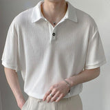 Summer Men Solid Color Tops New Korean Style Button Polo Shirts Fashion Casual Loose Lapel Polo Shirts Men's Clothing