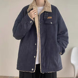New American Fleece-lined Men Padded Jackets Luxury Harajuku Long Sleeve Streetwear Winter Trendy Chic Turn-down Collar Coats