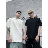 Heavy High-end Niche Short Sleeve T Shirts for Men Summer Loose  Ins Design Solid Color Rivet Round Neck T-shirt Streetwear